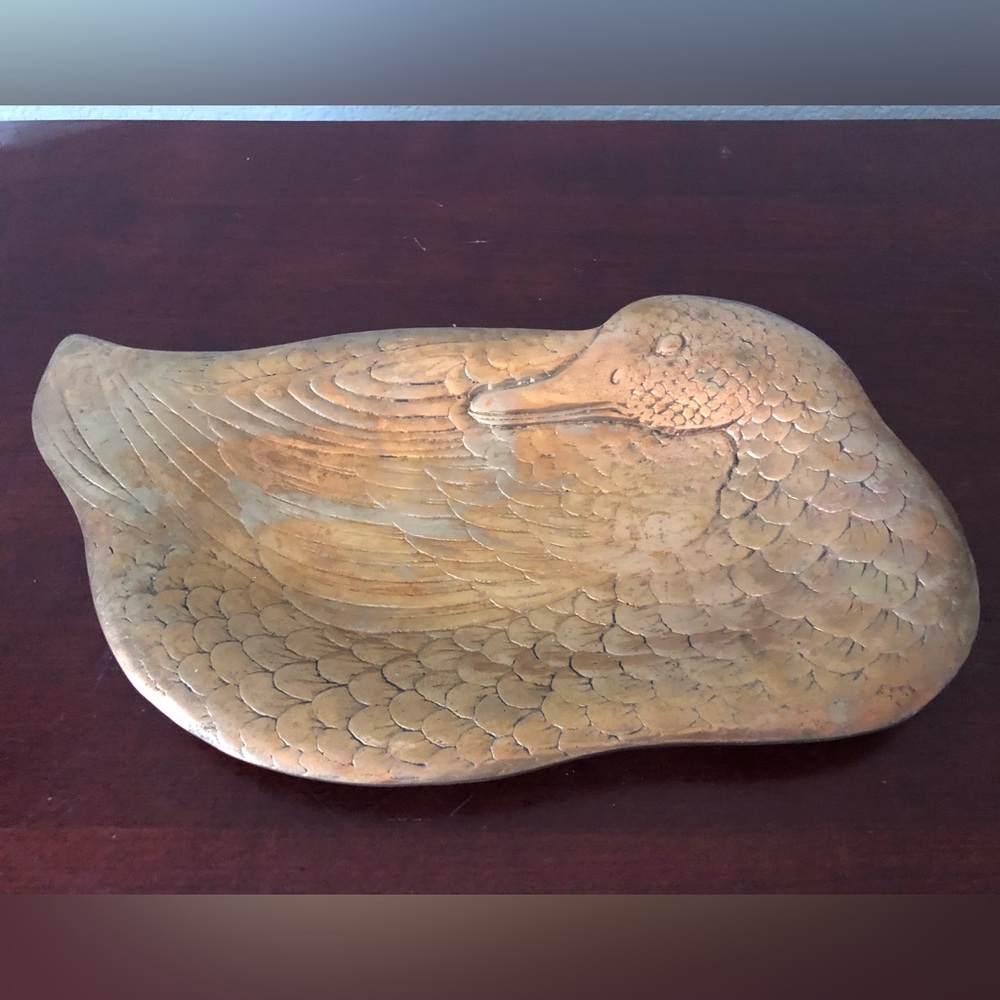vtg mid century heavy brass Duck Trinket Dish